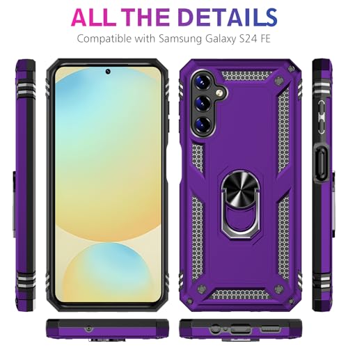 Image of for Samsung Galaxy S24 FE Case with Screen Protector, Military Grade Rugged Shockproof Galaxy S24 FE 5G Heavy Duty Protective Cover for Samsung S24 FE Magnetic Ring Kickstand Phone Case (Purple)
