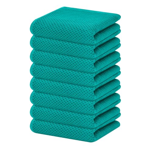 Image of Homaxy 100% Cotton Waffle Weave Kitchen Dish Towels, Ultra Soft Absorbent Quick Drying Cleaning Towel, 13 x 28 Inches, 8-Pack, Teal