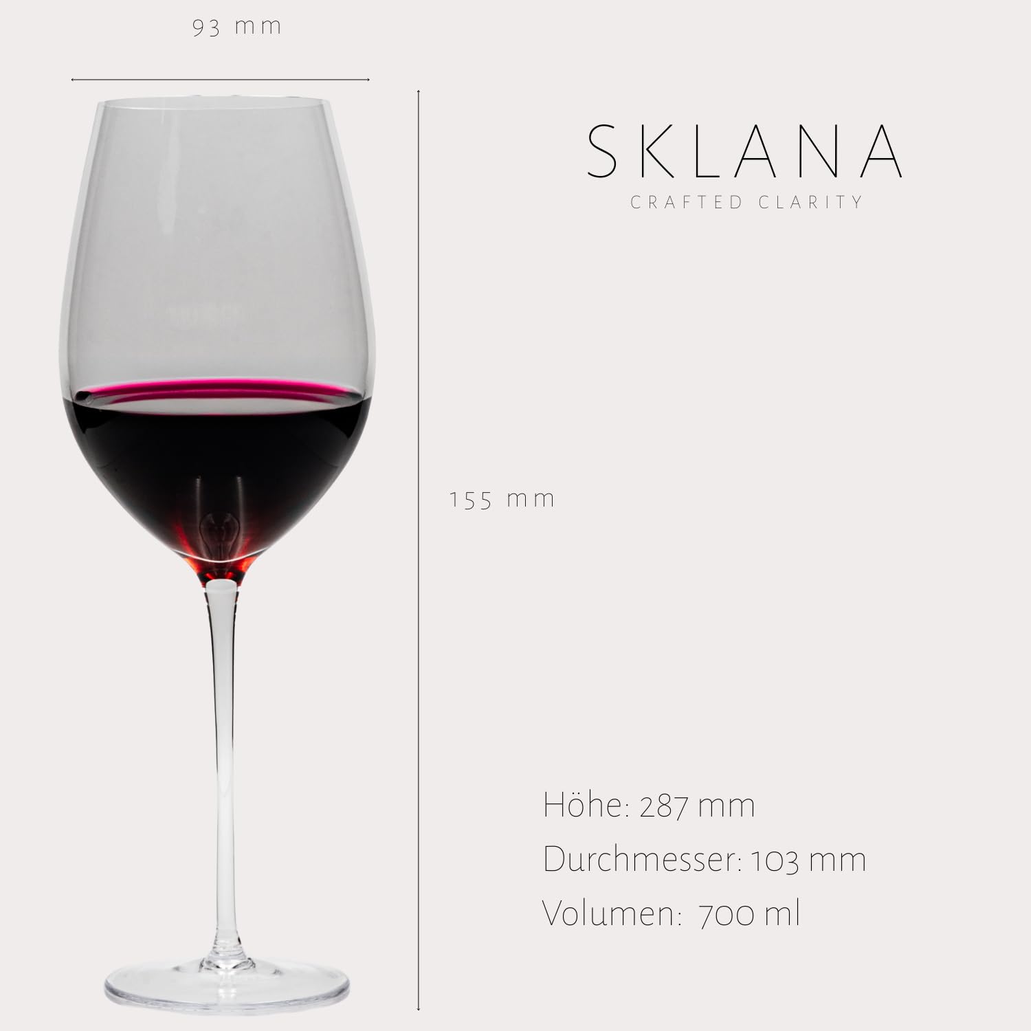 Rotweingläser Bordeaux/Burgund 650 ml – Set mit 6 Stück – aus handgefertigtem Premium-Kristallglas mit großer Kelchform für Rotweine