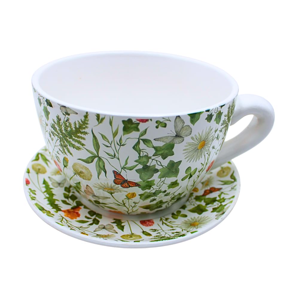 Dekohelden24 Magerite Flower Pot, Plant Pot, Planter, Flower Pot, Planter with Ceramic Handle, 25 x 23 x 14 cm
