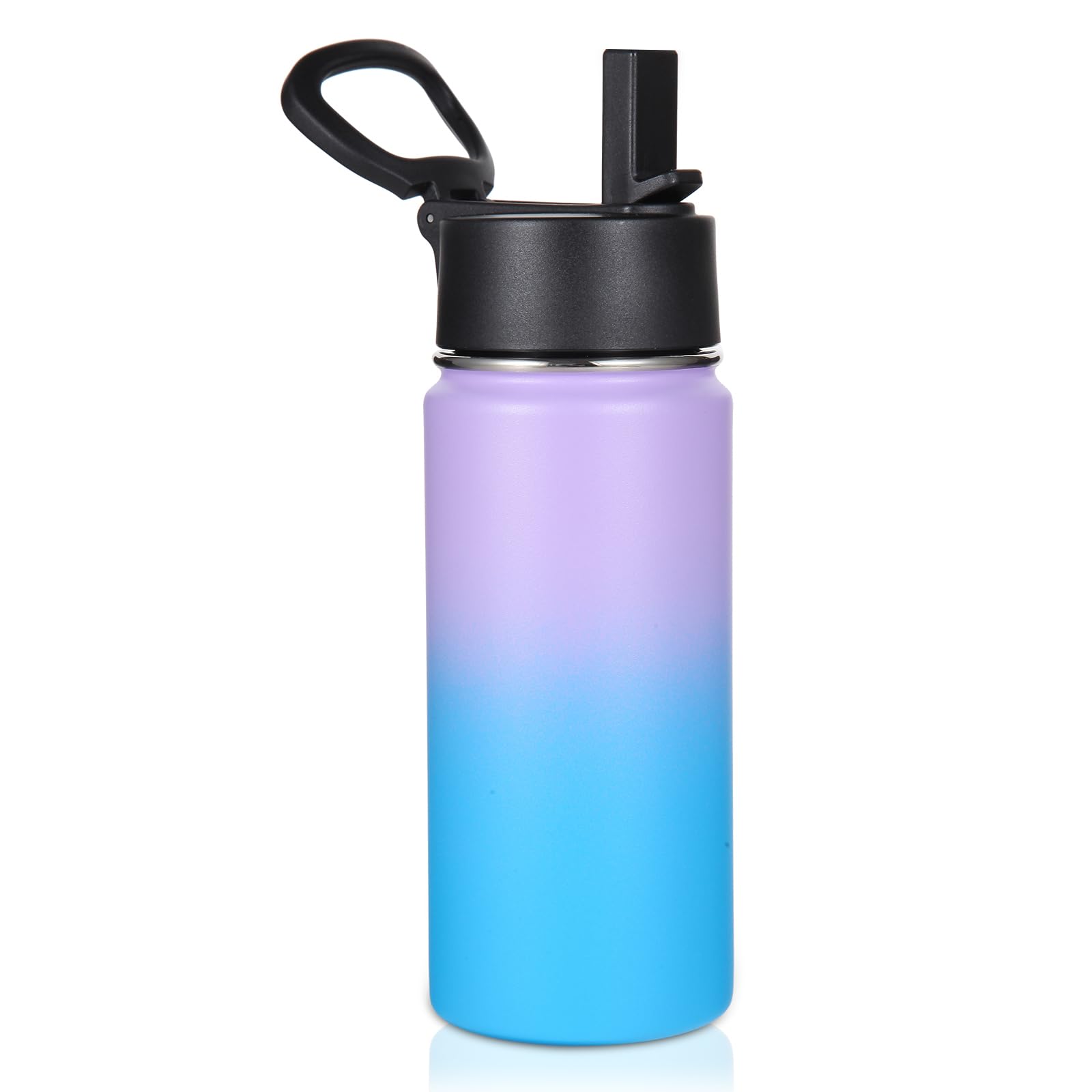 Volhoply Kids Insulated Water Bottle with Straw,480ml Stainless Steel Cold Water Bottles for School,BPA-Free Metal Wide Mouth Cups with Handle,Reusable Double Wall Vacuum Sports Flask(Lavender Blue,1)