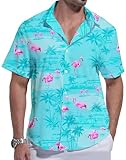 Hawaiian Shirt for Men Short Sleeve Tropical Floral Beach Shirts Casual Vacation Button Down Shirt for Summer Flamingo Light Green L