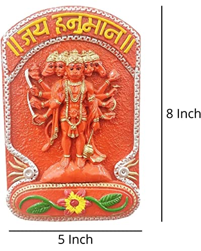4OUR FAITH Panchmukhi Hanuman Ji Engraved Plate || Wall Hanging || Decorative Showpiece || Old School Design || for Diwali Puja/Home Décor/Gifting || Handmade || L*B = 8 * 5 INCH (SINDOOR Color) - Image 3