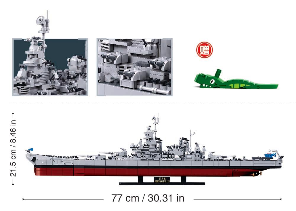 Sluban USS Missouri M38-B1291 - Maqueta de buque de guerra (77 cm de largo), color gris y rojo