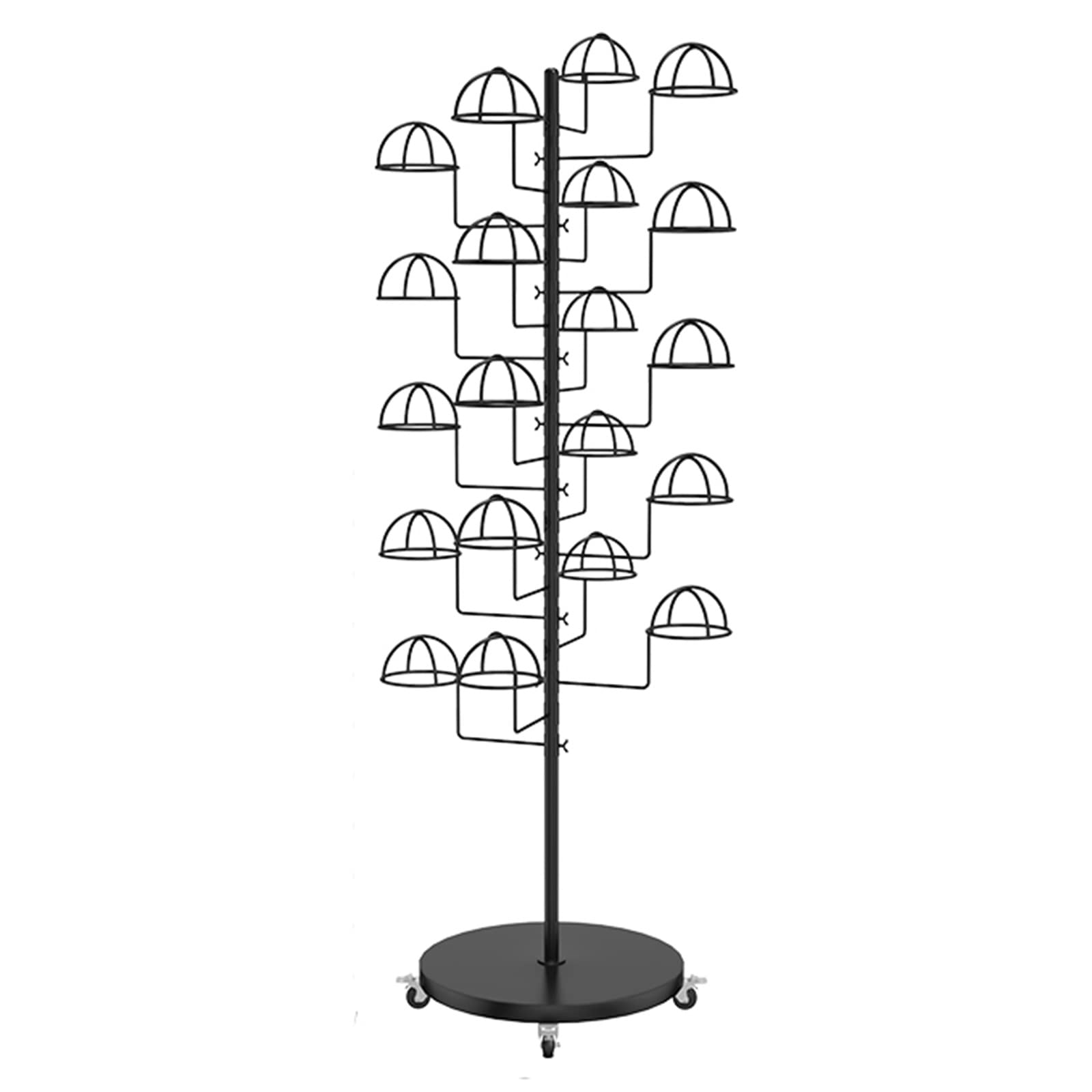 YNBSHGAA Hat Organizer Rack with Wheels, Multi-Layer Display Stand for Cowboy Hats and Wigs, Commercial Hat Tree Shelf,Black-Place 20 hats