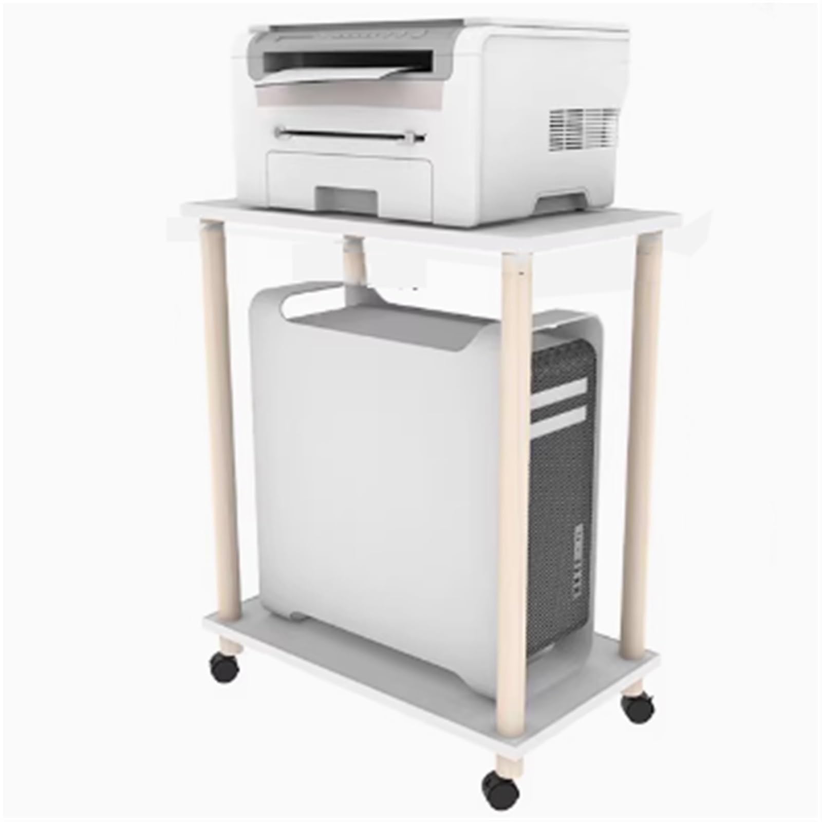 Druckerständer, Holz, Robustes Desktop-Aufbewahrungsregal mit Rädern, bodenstehende Aufbewahrungsregale, 2-stufig, Mehrzweck für Zuhause, Büro (59 * 44 * 72,4 cm)