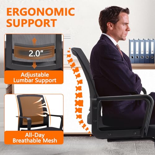 Image of CLATINA Waiting and Guest Chairs for Conference Room with Lumbar Support and Mid Back Mesh Space Air Grid Series Black 1 Pack
