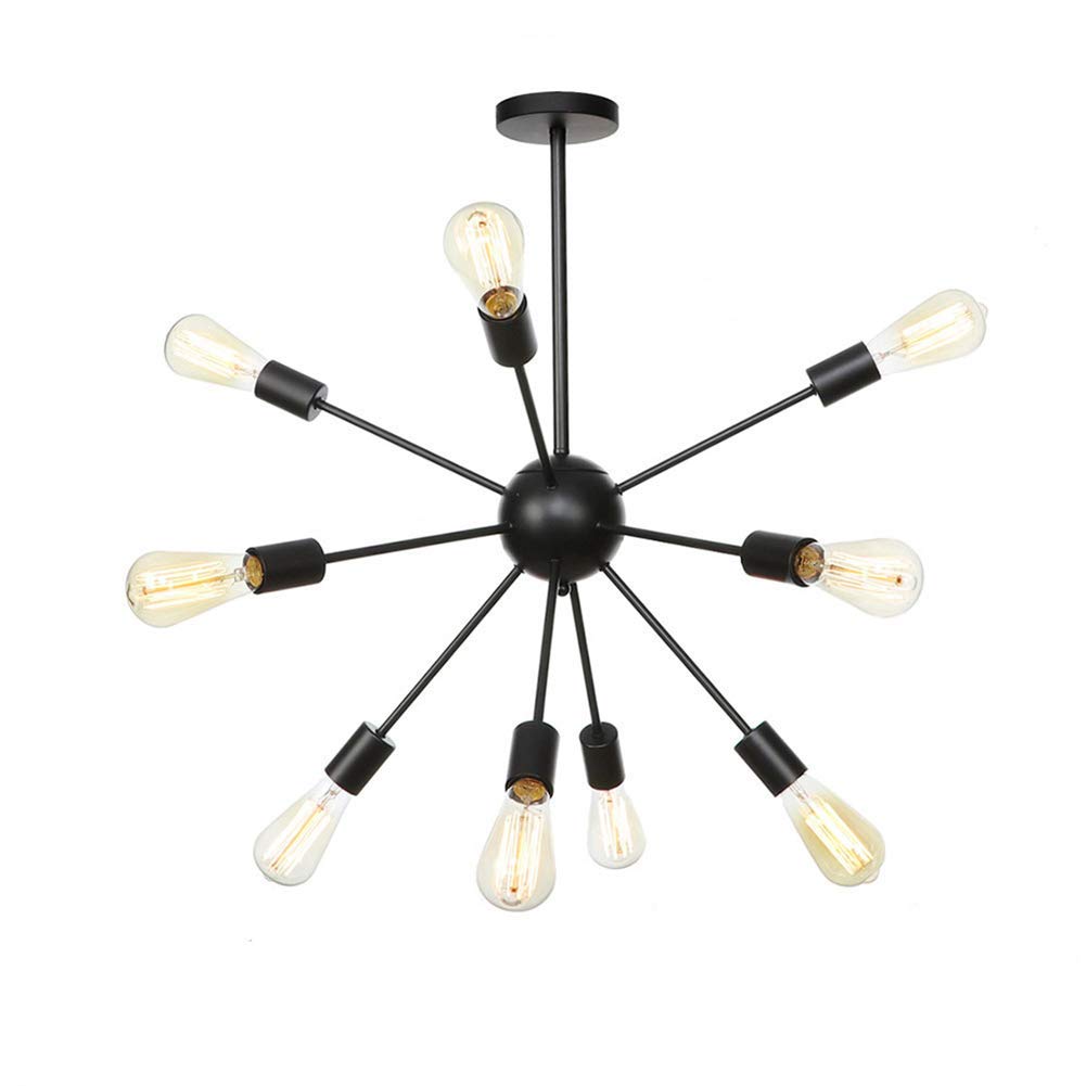Abinlina Elegant Black 9-Light E27 Chandelier Pendant Ceiling Light Fixture for Kitchen, Dining Room, and Living Room(9 Lights)