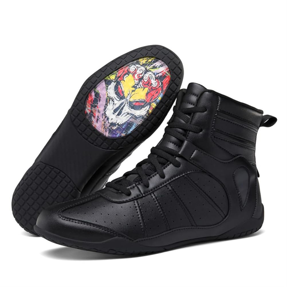 Zapatos de Boxeo y Lucha para Hombres, Soporte de Tobillo de Cuero, Botas de competición y Entrenamiento Antideslizantes, Calzado cómodo para Kickboxing y Lucha.