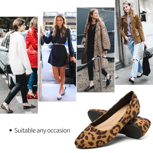 hash bubbie Women's Flats Shoes Ballet Flats Dress Shoes Comfortable Suede Slip on Shoes for Women（Leopard.US7）