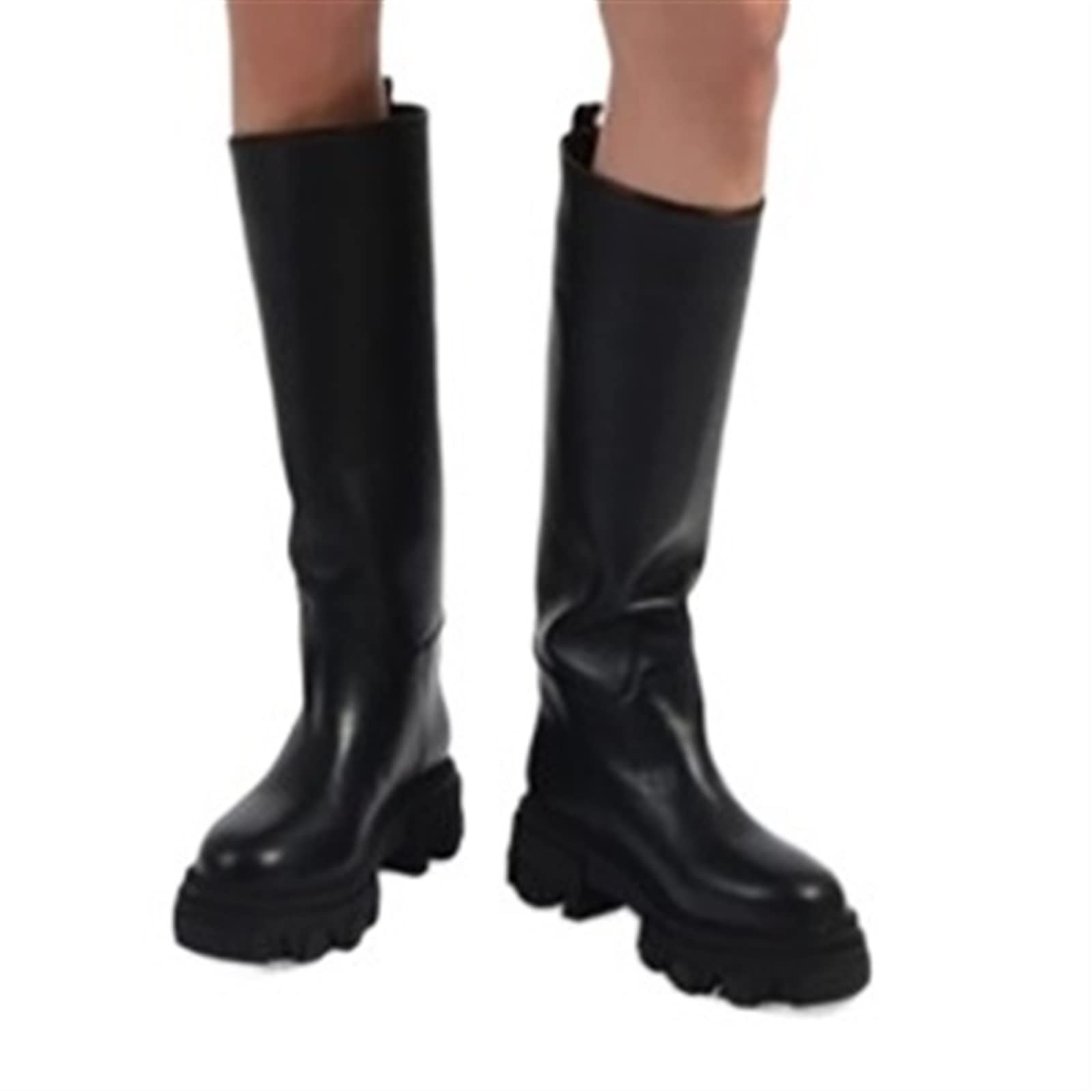 Botas para Mujer Botas de Cuero auténtico Botas hasta la Rodilla para Mujer Botas de Montar con Plataforma Botas de Mujer de tacón Grueso Otoño e Invierno