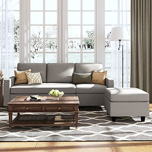 Honbay Convertible Sectional Sofa, L Shaped Couch With Linen Fabric, Reversible Sectional Sofa Couch For Small Space, Light Grey #TOP2