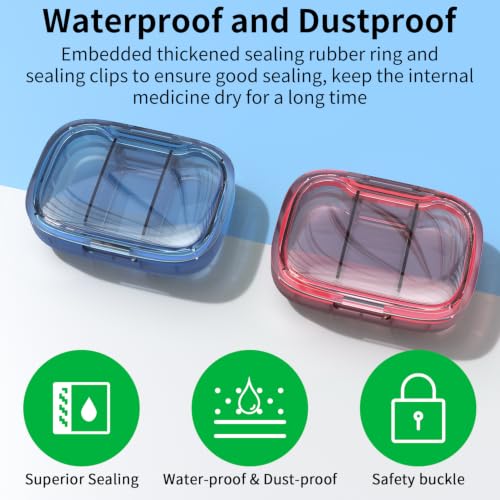 Image of 2 Pack 3 Compartment Small Pill Box, Moisture Proof Pill Case, Pill Organizer for Pocket Purse, Daily Portable Medicine Vitamin Box (Blue+Orange)