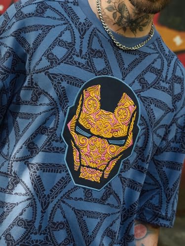 Image of The Souled Store Marvel Indie: Logo Men and Boys Short Sleeves Round Neck Embroidered Drop Shoulder Baggy Casual Streetwear Superheroes Inspired Cotton Super Oversized T-Shirt