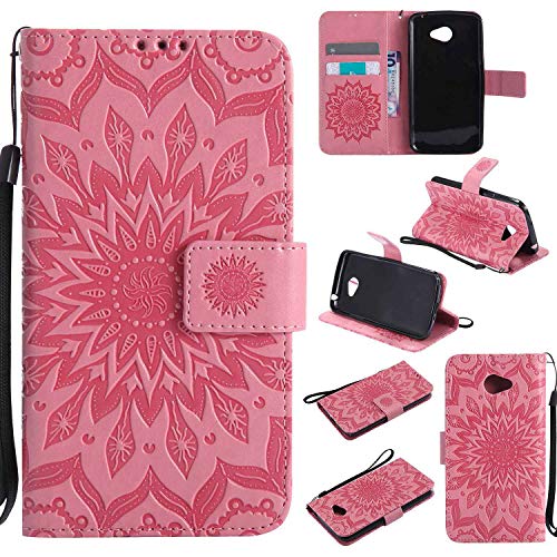 Sangrl Funda para LG K5 2016, Premium PU Cuero Cover [Ranuras para Tarjetas] Diseño de Patrón de Flor de Sol en Relieve Wallet Flip Case Rosa