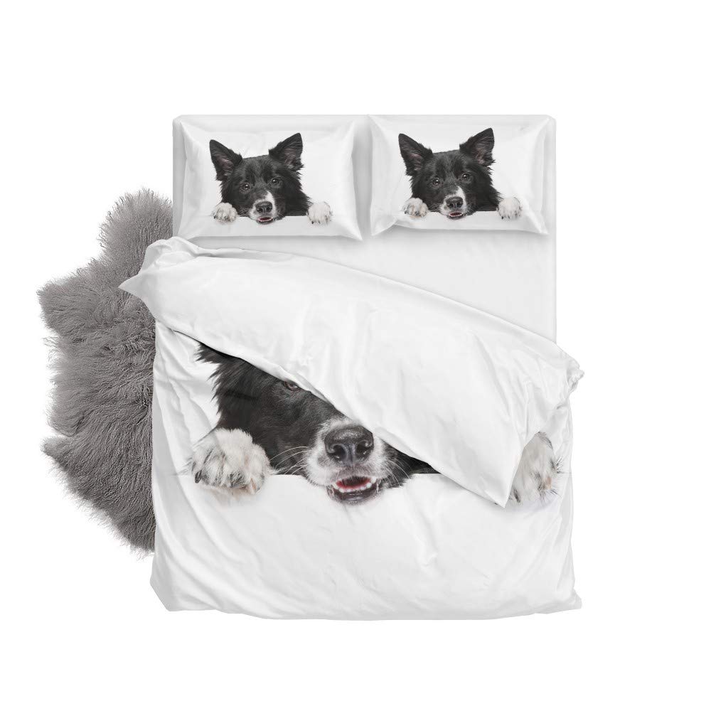 Orediy Soft Quilt Bedding Set Border Collie Dog Duvet Cover with  Pillowcases Set PCS 200 x 200 CM, Double Size