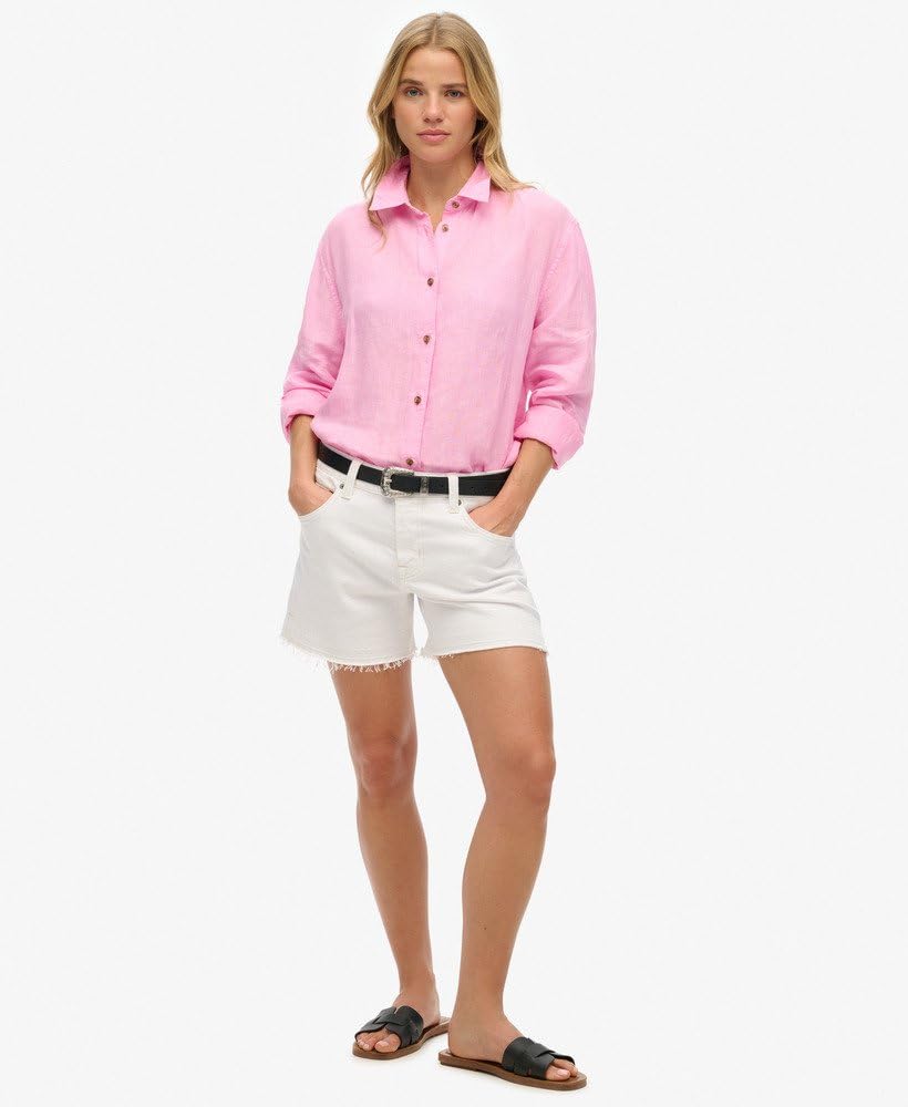 Superdry Chemise décontractée en lin pour femme, style boyfriend, Rose côtier, 36