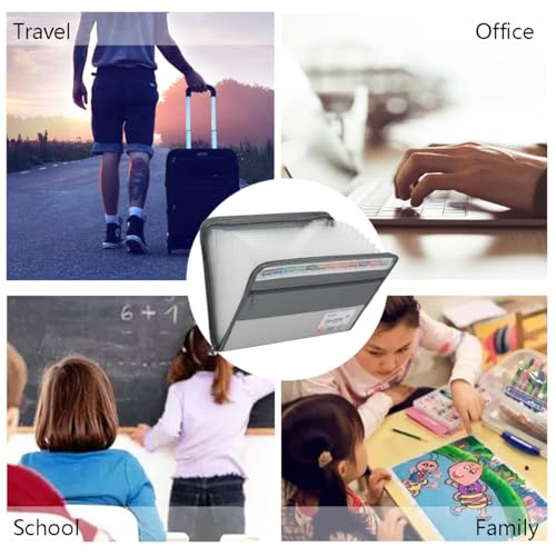 TRANBO Fächermappe mit 13 Fächern, mit Reißverschluss, A4-Kunststoff, Dokumentenmappe mit praktischer Vordertasche für persönliche Aufbewahrung im Büro(Grau)