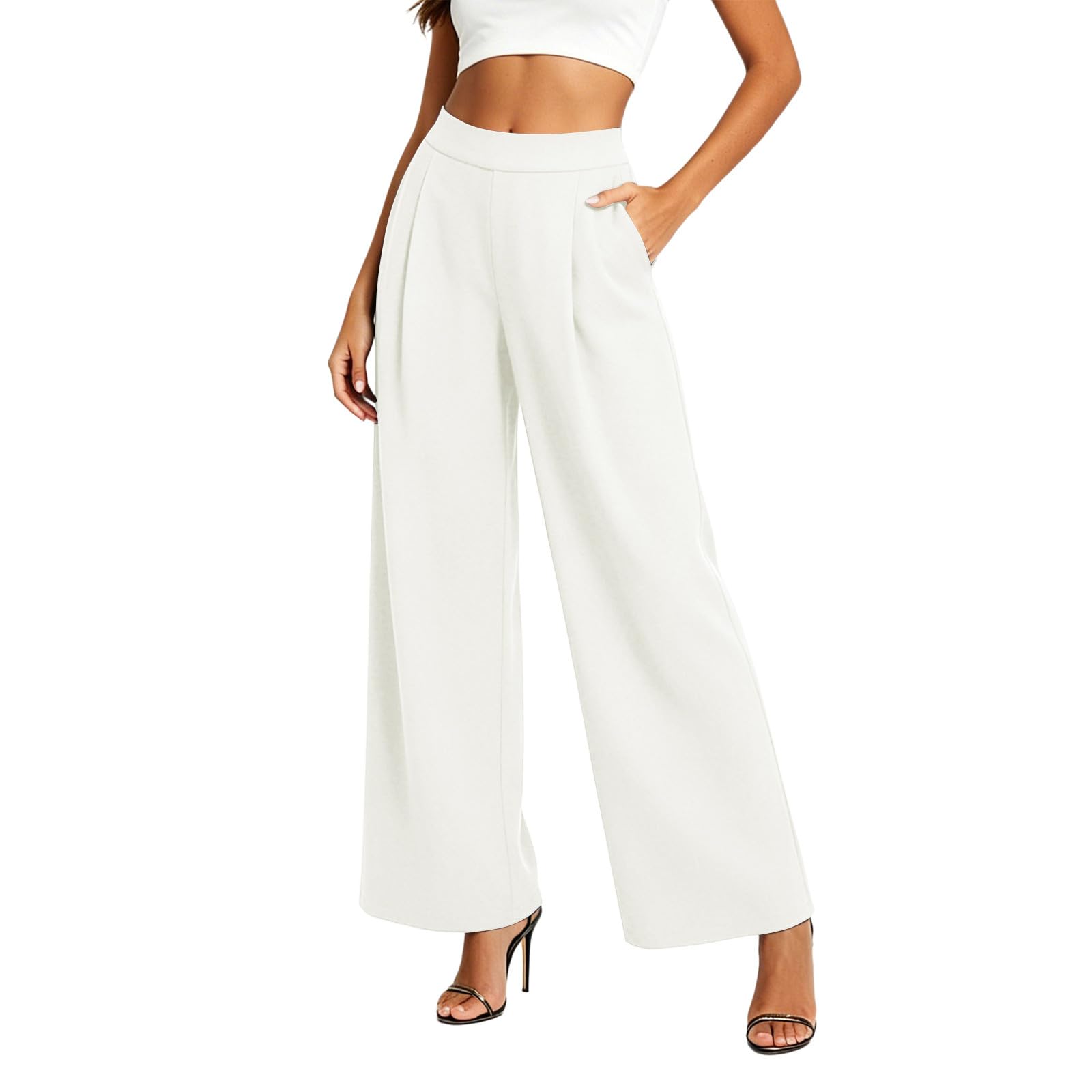 Battnot Anzughose Damen Schwarz, Hosen Damen Elegant Anzughose Hohe Taille Büro Freizeithose Geradehose Einfarbig Palazzo Casualhose Herbst Outfit Business/Arbeit/Büro Outfit mit Taschen