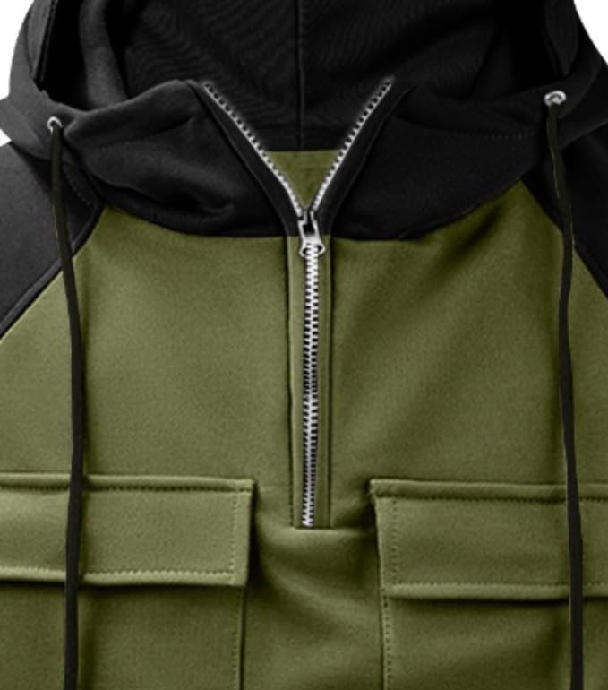 Mens Quarter Zip Hoodies Long Sleeve Pullover Tactical Cargo Sweatshirt Workout Hoodie with Pockets3