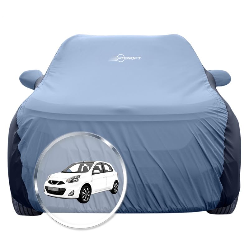 Image of NEODRIFT 'SuperTech' Car Cover for Nissan Micra (100% Water-Resistant, All Weather Protection, Tailored Fit, Multi-Layered & Breathable Fabric) (Colour: L.Blue+Black)