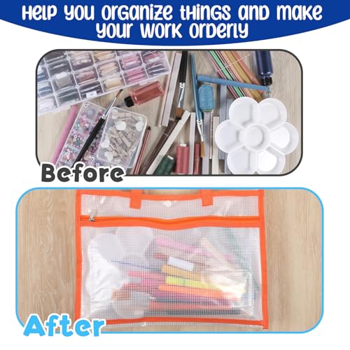 Image of 1 Pcs Project Bag for Quilting A3 Clear Mesh Sewing Craft Storage for Quilter Large Knitting Craft Bag Organizer Tote Storage Bags with Handle Design Art Supply Bags Embroidery Organizer