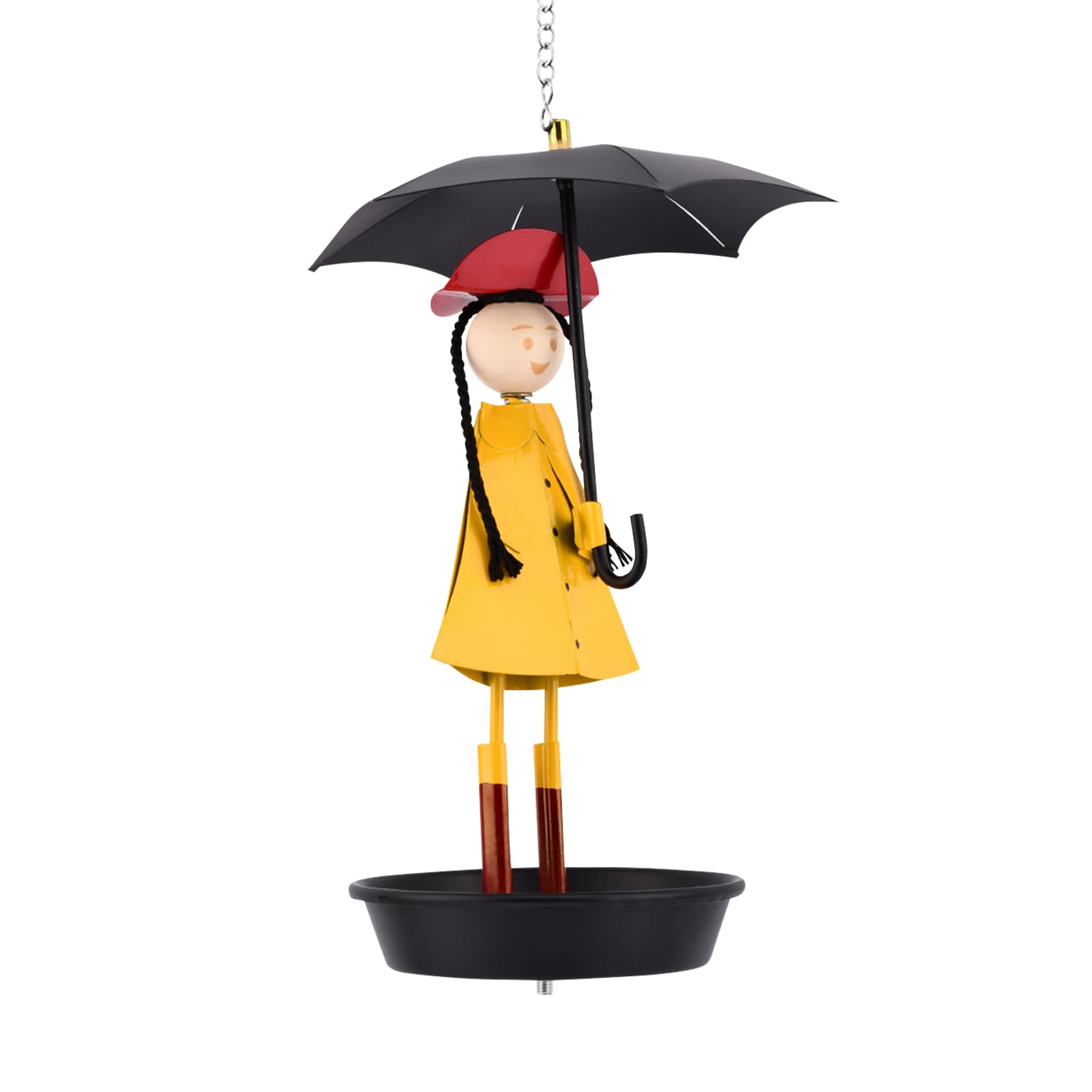 Mangeoire Oiseaux Métal Suspendue - Décoration Jardin Avec Fille Parapluie | Mangeoire Oiseaux Sauvages Noire