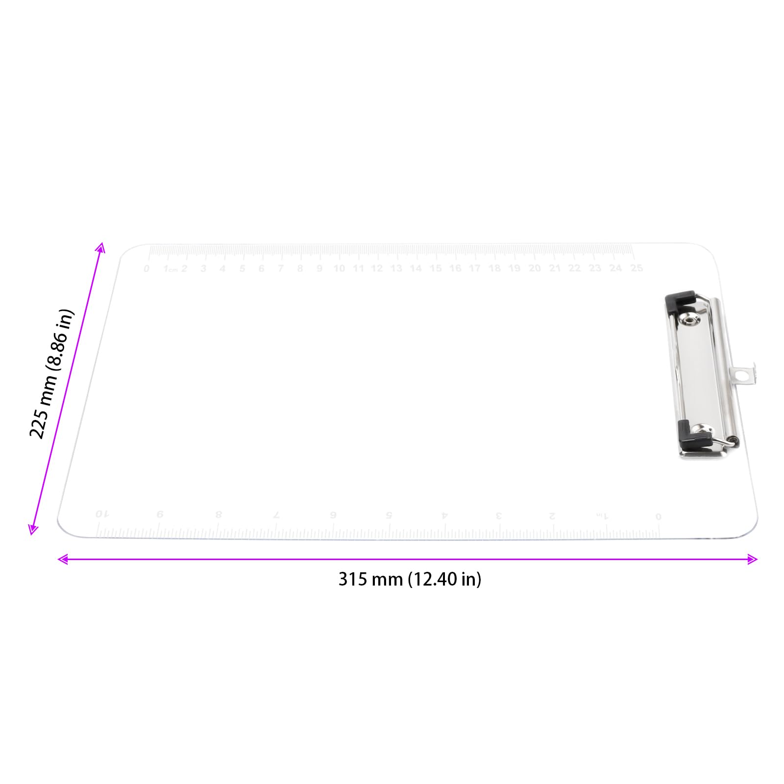 HONYUET 10PCS A4 Clear Plastic Clipboard, 31.5x22.5cm Transparent Acrylic Clip Boards with Scaled for Office Document Storage - Image 2