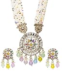 Bindhani Long Kundan Stones Indian Bollywood Style Rani Haar Wedding Pendant Necklace Earrings Set For Women