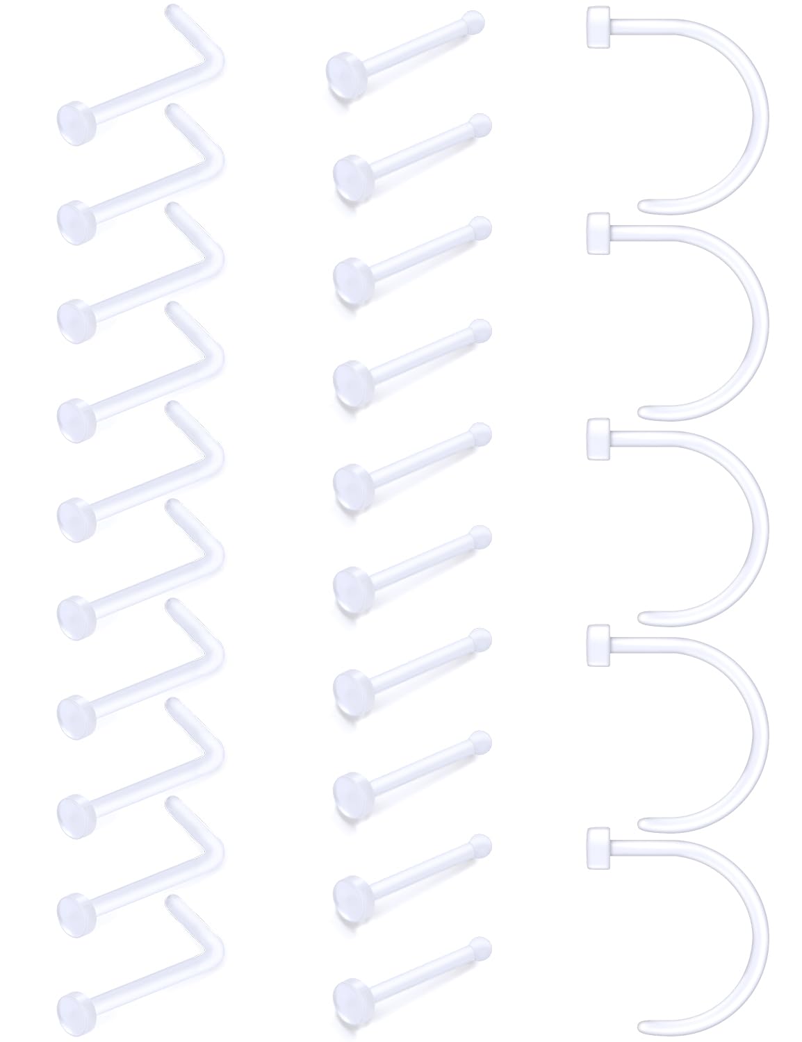 Cisyozi20G 18G Clear Plastic Nose Ring Stud Piercing Retainer for Surgery Flexible Flat Top Nose Stud Acrylic Bendable Nose Stud Piercings for Work Sport 2mm Tops