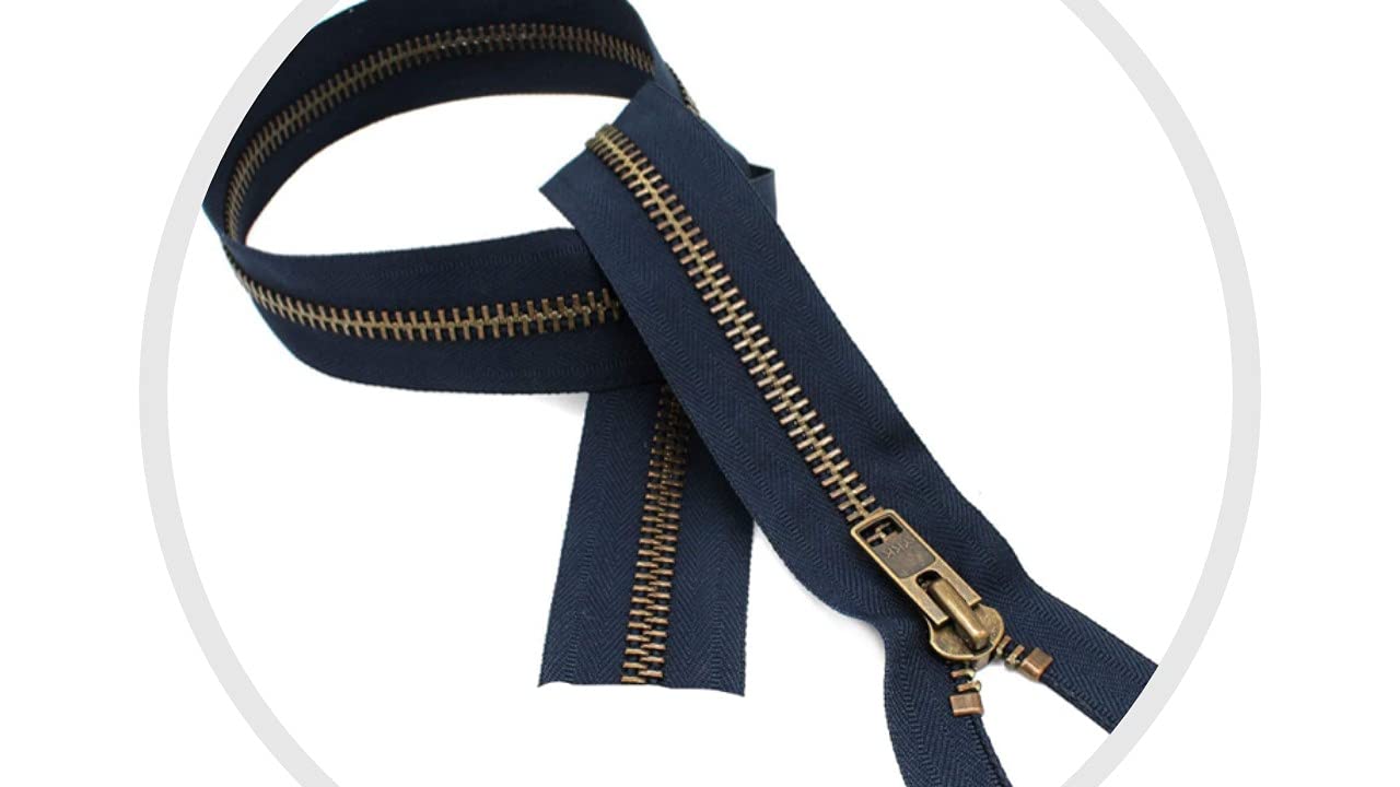 YKK #10 Extra Heavy Duty Antique Brass Navy Parka Separating Jacket Zipper - Choose Your Length - Color: Navy #560 - Made in The United States (1