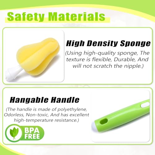 Image of INVODA Nipple Brush 4PCS Sponge Bottle Brushes with 4 PCS Straw Brush Baby Bottle Nipple Cleaner Brush Long Handle Detachable Nipple Brushes (Yellow)