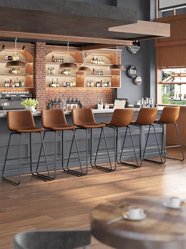 Image of 26in Bar Stools Counter Height Chairs Set of 3 Metal Legs (Dark Brown)