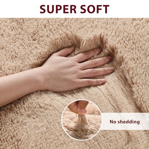 5x8 Living Room Rugs Fluffy Neutral Beige Area Rug,Modern Plush Non-Slip Soft Bedroom Shag Carpet for Book Room Office,Coffee Stain Resistant