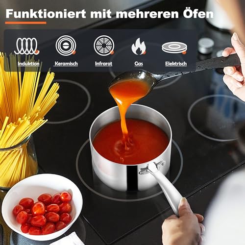 Foto von Herogo Stielkasserolle 16 cm, 18/10 Edelstahl Milchtopf mit Deckel 1,7 Liter, Saucenpfanne Kochtopf mit Langer Griff, Induktion Kasserolle für Küche/Restaurants, Ungestrichen, Spülmaschinenfest