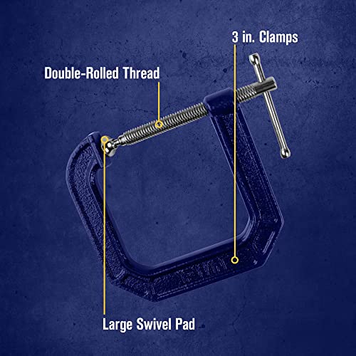 Image of IRWIN Tools QUICK-GRIP 100 Series Deep Throat C-Clamp, 3-inch by 4 1 /2-inch (Pack of 5)