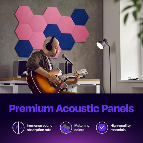 Image of Acoustic Panels 12-Pack Soundproof Wall Panels 12 inchX10.4 inchX0.4 inch Sound Panels High Density Sound Dampening Panels - [Chic Pink Hexagon]