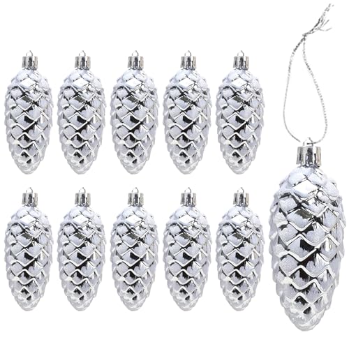 DAHI 10pcs Glitzer Christbaumanhänger Tannenbaum Zapfen Silber...