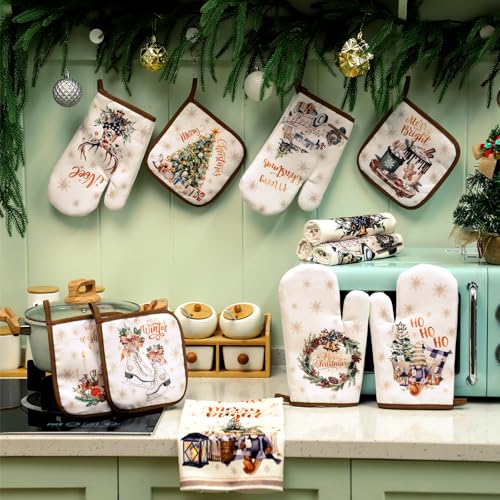 image for SiliFine 12 Pcs Christmas Kitchen Towels Pot Holders and Oven Mitts Se