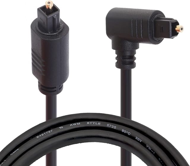 Tomost Optical Fiber Cable, 90 Degree Right Angle Digital Audio Toslink Cable 24 Gold-Plated Optical Audio Cable for AV Receiver Sound Bar,Smart TV,Xbox,PS4,Blu-Ray Players (2 Meter / 6.6 FT)