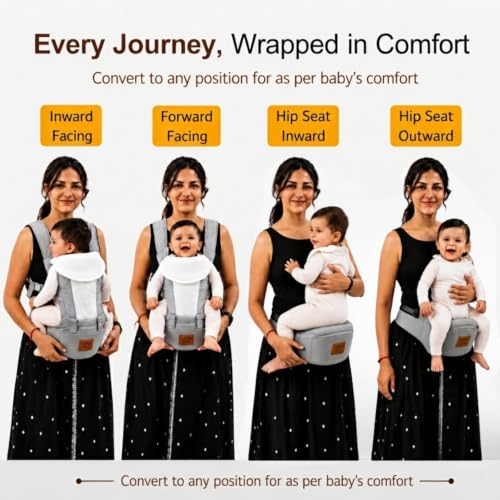 Image of Little Pea 5-in-1 Baby Carrier with Detachable Hip Seat | Adjustable with Padded Shoulder Straps, Waist Support & 5 Carry Positions | Baby Carrier for 4 Months to 3 Years, Grey