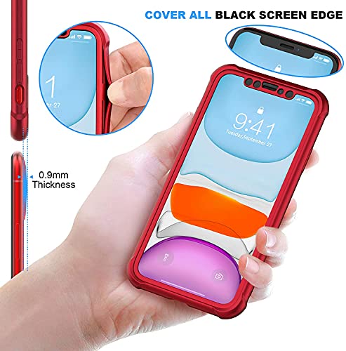Image of ORETECH Designed for iPhone 11 Case, with[2 x Tempered Glass Screen Protector] 360A‚ Full Body Heavy Duty Shockproof Protection Cover Hard PC Soft Rubber Silicone for iPhone 11 (2019) - 6.1'- Red