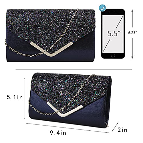 Image of Queena Womens Shiny Glitter Evening Clutch Envelope Handbag Chain Purse for Wedding Party Prom Gift for Mom Wife Girlfriend