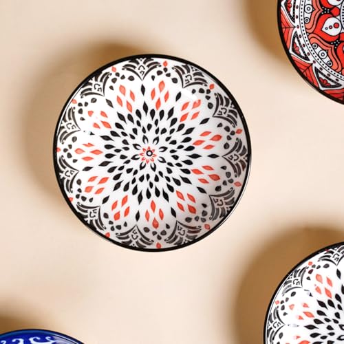 Image of Nestasia Set of 8 Small Ceramic Plates (70ml Each) | Floral Mandala Microwave & Dishwasher Safe Serving Dishes | Ideal for Appetizers, Dips, Prasad, Desserts, Sweets, Snacks and Gifting (Red & Blue)