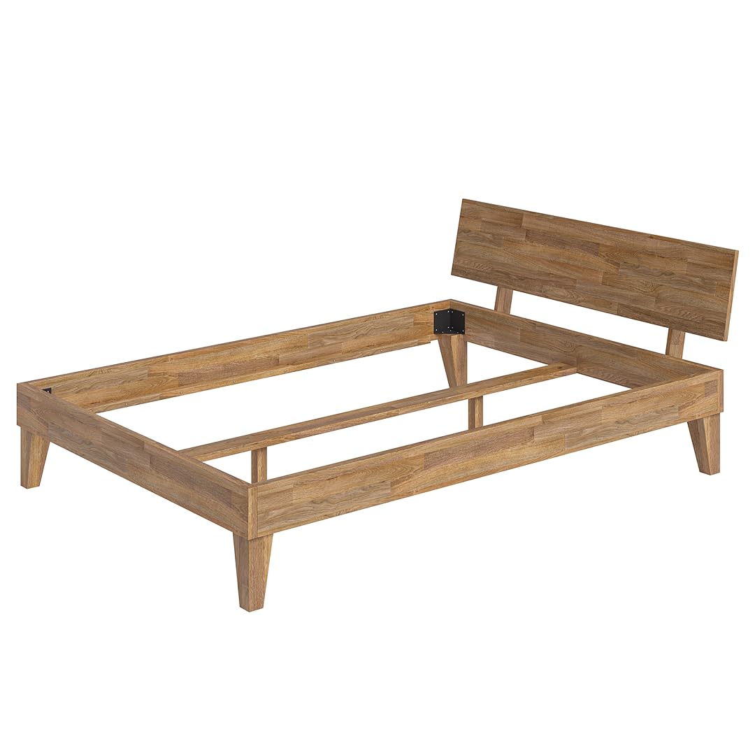 skølm Asgard Massivholzbett 140x200 cm - hochwertiges Holzbett aus Eiche mit Kopfteil – Bettgestell in Natur geölt - Bettrahmen geeignet als Doppelbett - Futonbett - Schlafzimmer Bett