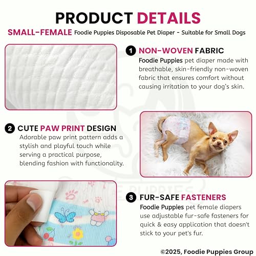 Image of Foodie Puppies Dogs Disposable Diapers for Female Dog - (10Pcs, Small) | Diaper Pants /Sanitary Cotton Underwear Nappy | Leak-Proof, Ultra-Absorbant | Daily and Travelling Purpose