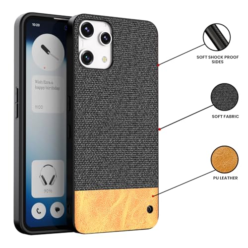Image of Kapa Soft Fabric & Leather Hybrid Protective Back Cover for Nothing Phone 3A LITE | Shockproof Slim Hard Anti Slip Back Case (Black,Brown)