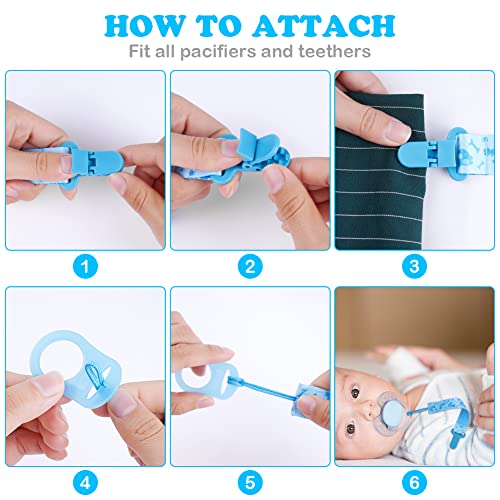 Aolso Ciuccio Catena per Bambini, 4 Pezzi Catenella Portaciuccio con 4 Pezzi Ciuccio Clip Adattatore, Catena per Ciuccio per Neonato per Nascita Battesimo Baby Compleanno Natale Regalo