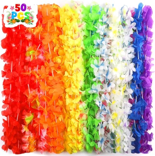 grestar 50 Pièces Collier de Fleurs Hawaienne,Coloré Leis Hawaïens pour fête Tropicale Décorations,Hawaii Blumenketten Guirlande Fleurie Hawaienne pour...