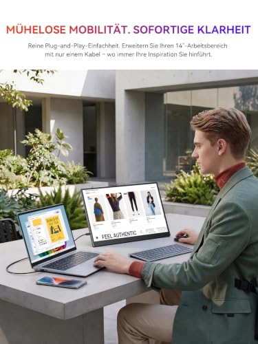 UPERFECT Portable Monitor mit Ständer 14" 125% sRGB 2000:1 Kontrast Matt – Ansicht 6